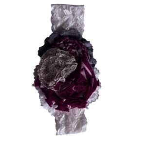 Persnickety Festive Lace Headband with Red Floral Christmas Detail